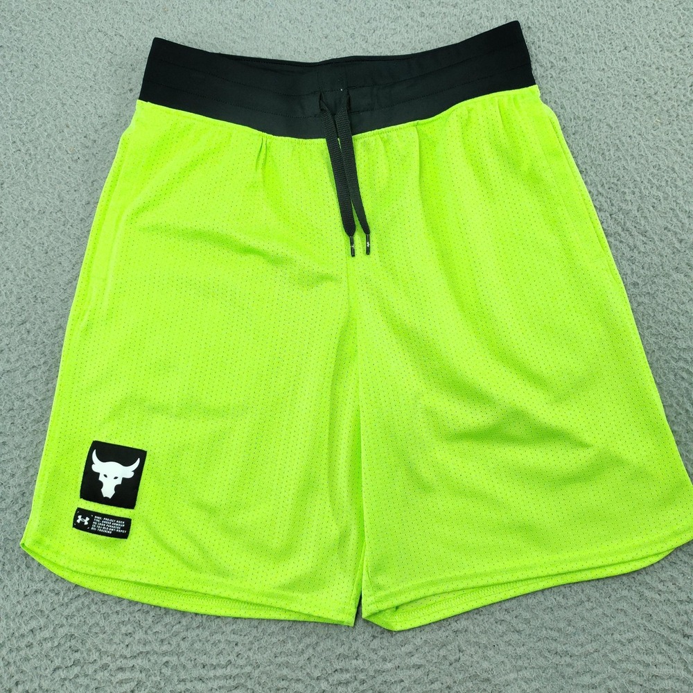 Under Armour Project Rock Shorts Youth Large Neon Green Athletic Training